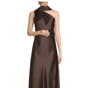 Renee C. One Shoulder Scarf Satin Midi Dress